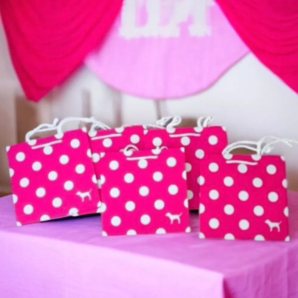 New 4 Victoria's Secret PINK Polka Dots 8”Hx8”Wx4.5”D Paper Gift Shopping Bags
